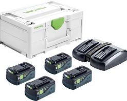 Festool Accessoires Lot De Batterie 577136 Kit D'énergie SYS 18V 4x5.2/TCL6 DUO- 4 X Packs De Batteries Et Chargeur Dans Un Systainer.