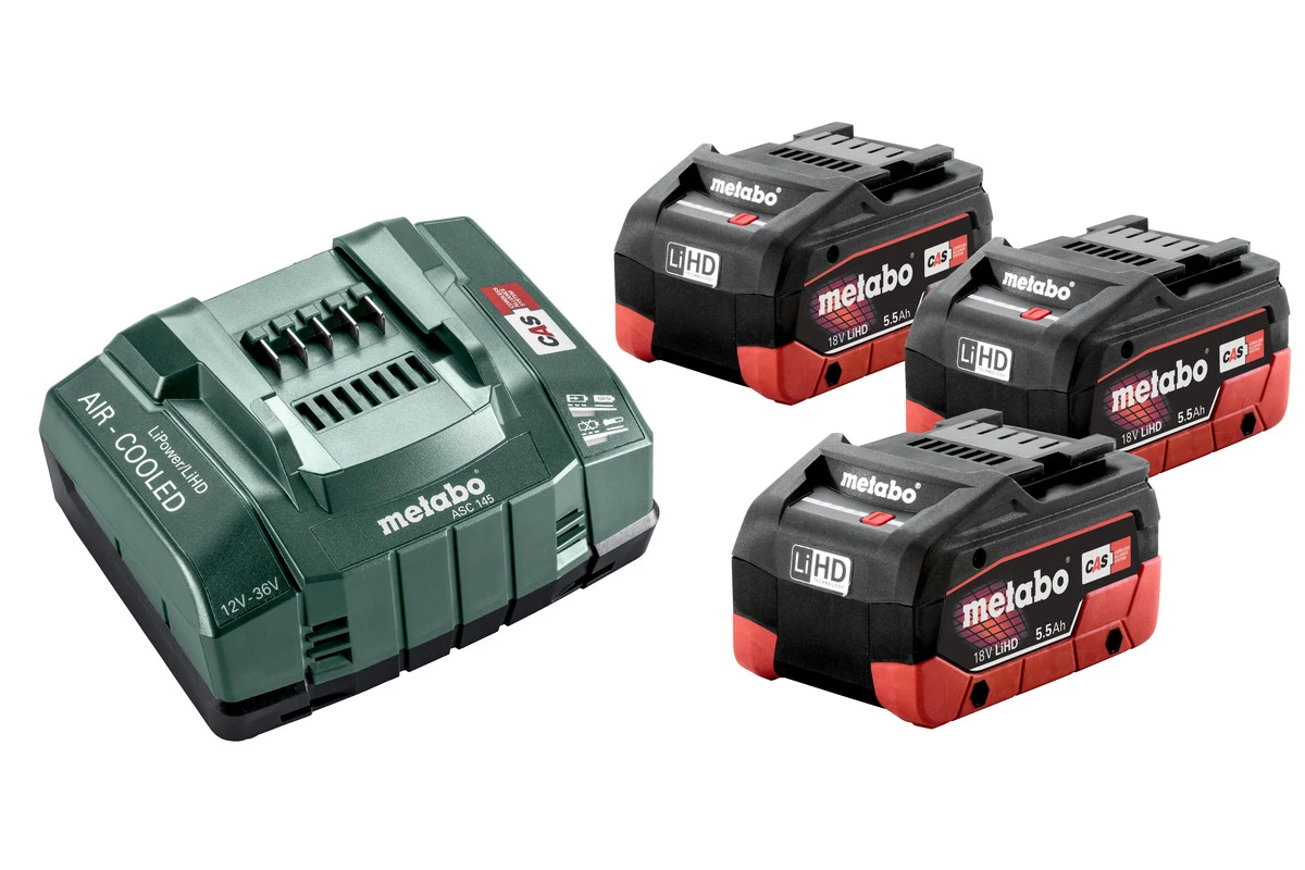 Metabo Accessoires Lot De Batterie 685074000 Pack Batterie 3 X 18V LiHD 5.5Ah + 1 X Chargeur ASC 145 1 Metabo Accessoires Lot De Batterie 685074000 Pack Batterie 3 X 18V LiHD 5.5Ah + 1 X Chargeur ASC 145