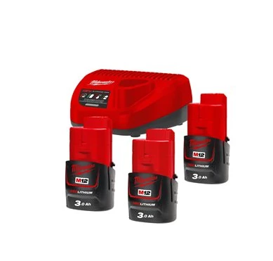 Milwaukee Accessoires Lot De Batterie M12 NRG-303 M12™ NRG Pack - 3 X Batterie 12V 3.0Ah + Chargeur C12C 4933459207 1 Milwaukee Accessoires Lot De Batterie M12 NRG-303 M12™ NRG Pack - 3 X Batterie 12V 3.0Ah + Chargeur C12C 4933459207
