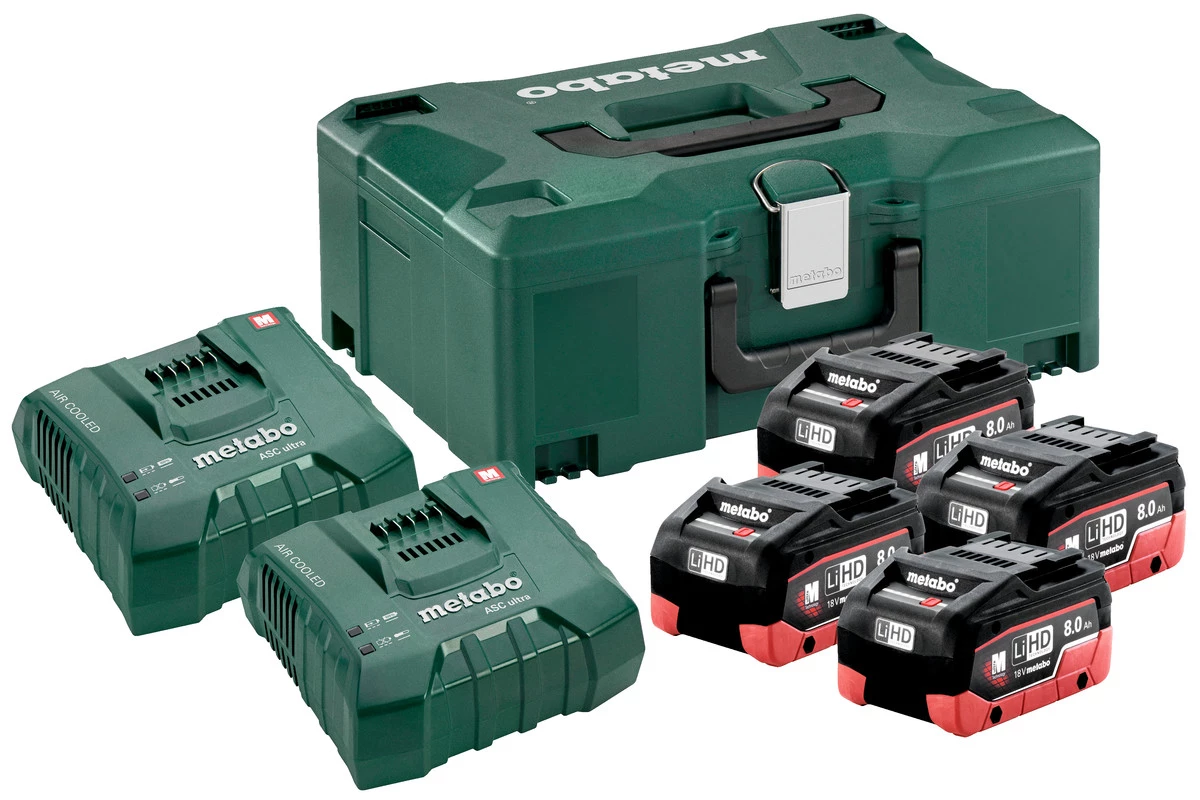 Metabo Accessoires Lot De Batterie Pack Batterie 4 X 18V LiHD 8.0Ah + 2 X Chargeur ASC Ultra 685135000 1 Metabo Accessoires Lot De Batterie Pack Batterie 4 X 18V LiHD 8.0Ah + 2 X Chargeur ASC Ultra 685135000