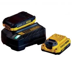 Stanley Lot De Batterie SFMCB12D2 Fatmax V20 Starter Kit 2x Batterie 18V 2.0 Ah + Chargeur De Batterie