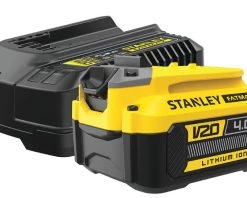 Stanley Lot De Batterie SFMCB14M1 Fatmax V20 Starter Kit 1x Batterie 18V 4.0 Ah + Chargeur De Batterie